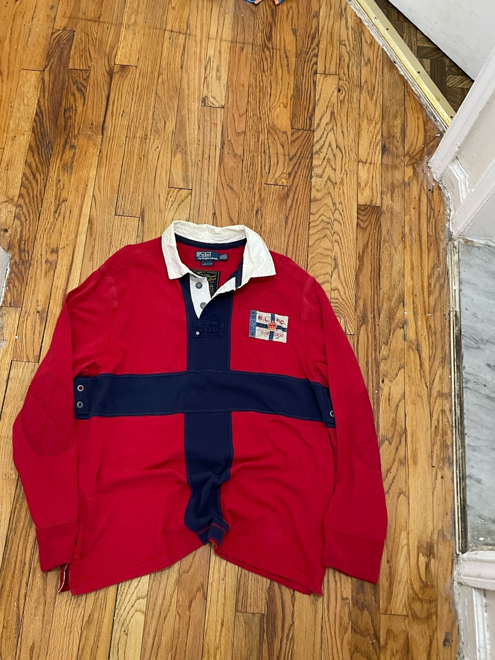 Polo by Ralph Lauren Red Rugby Shirt with Navy Cross Detail